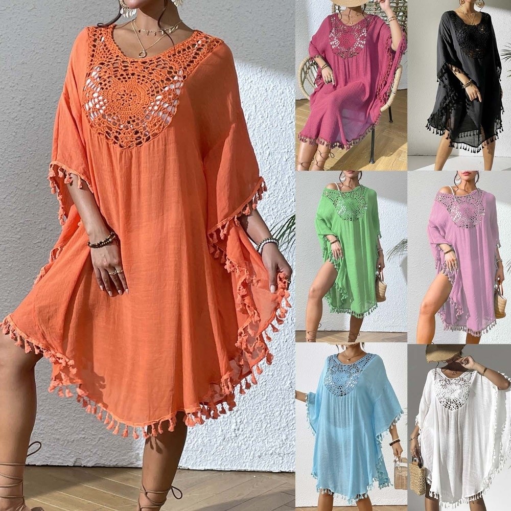 Cover Up Kaftan - Vestido de playa con cuello cuadrado