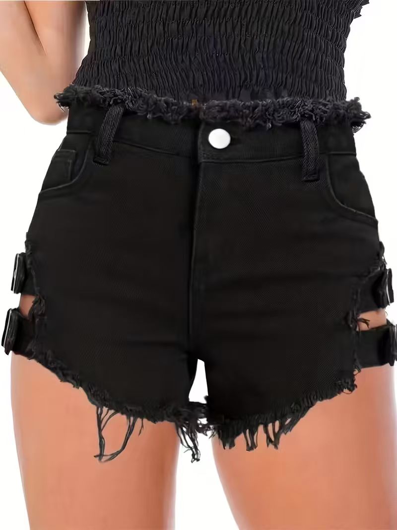 Shorts de mezclilla negros par - Shorts Denim Frayed reseña y precio