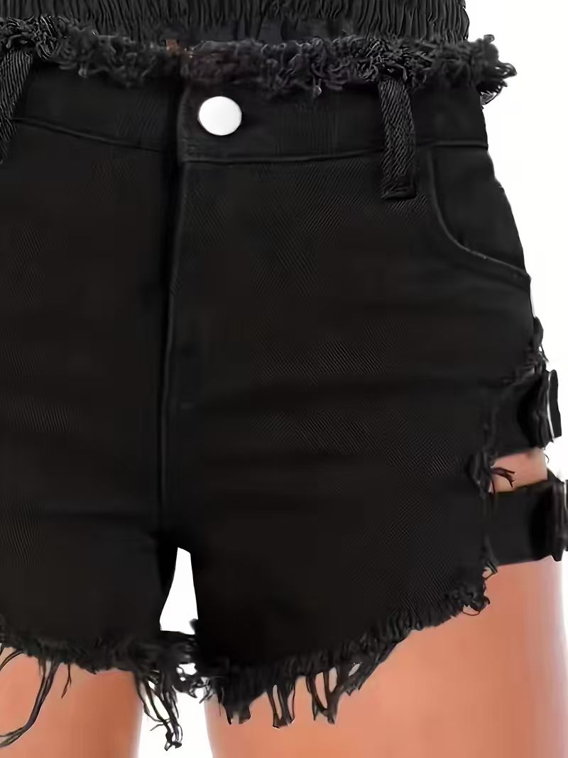 Shorts de mezclilla negros par - Shorts Denim Frayed reseña y precio