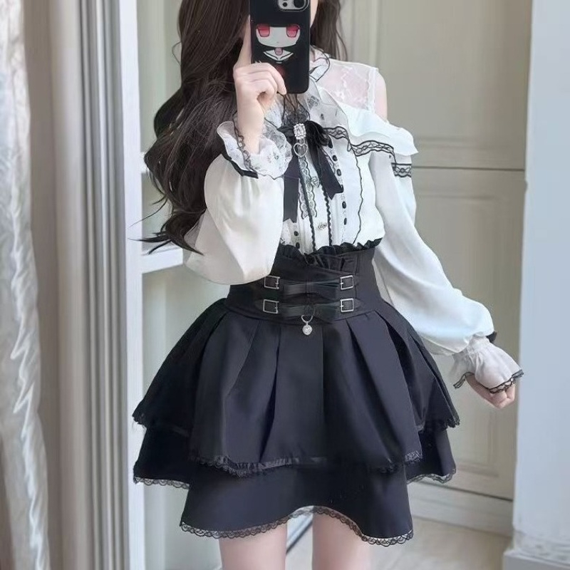 Conjunto gótico japonés Y2k es - Blouse Off Shoulder reseña y precio