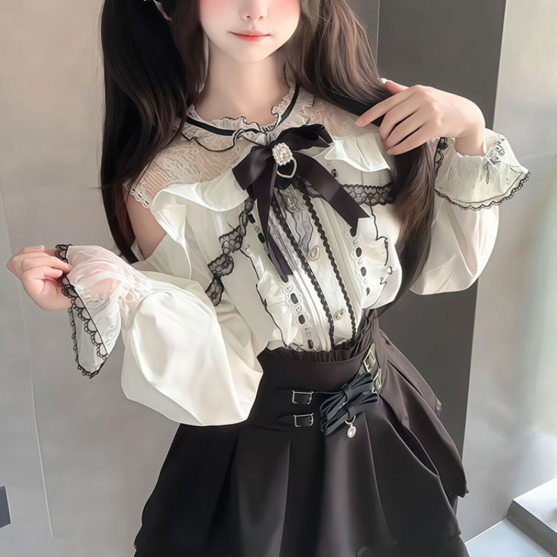 Conjunto gótico japonés Y2k es - Blouse Off Shoulder reseña y precio